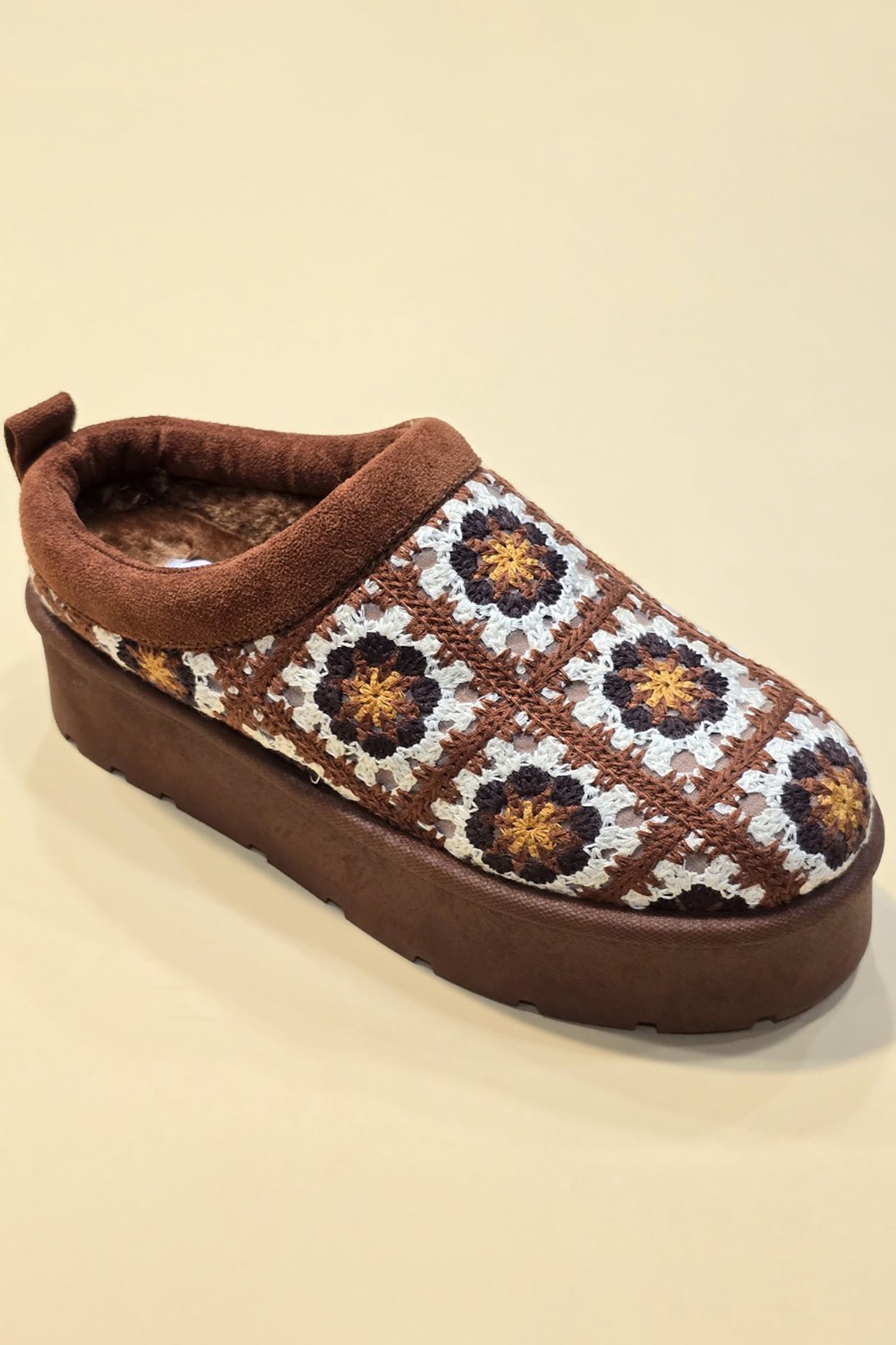 FROSTY-41 Brown Multi Slip On Clog - Closed Toe, Faux Fur Lining