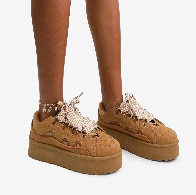 ZADE Chestnut Tan Faux Suede Platform Sneaker - Low Top - Lace Up