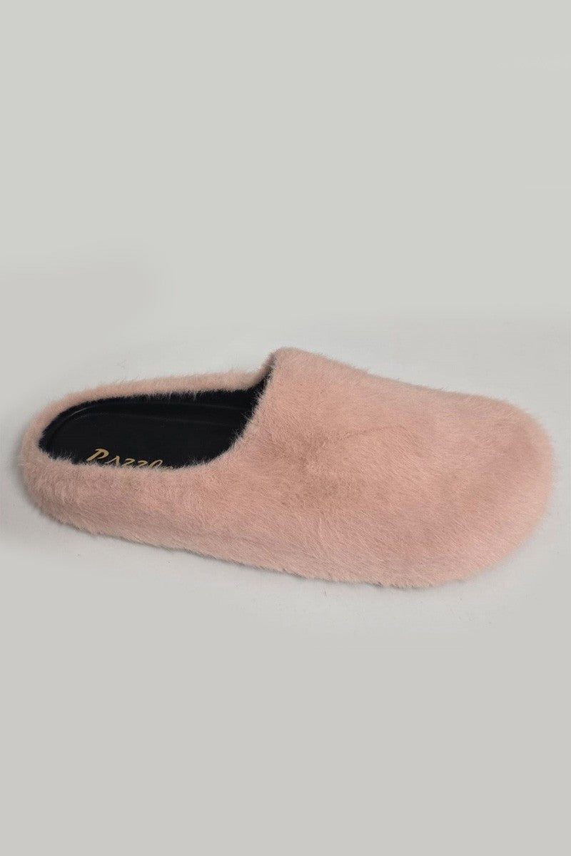 FURRY-10 Blush Pink Faux Fur Slip-On Clog