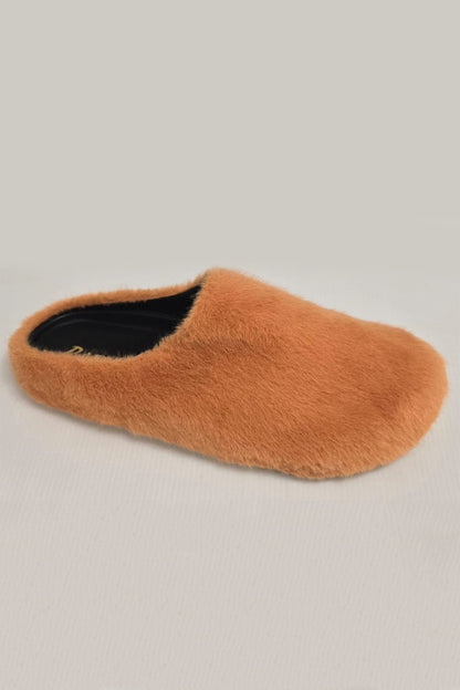 FURRY-10 Orange Faux Fur Slip-On Clog