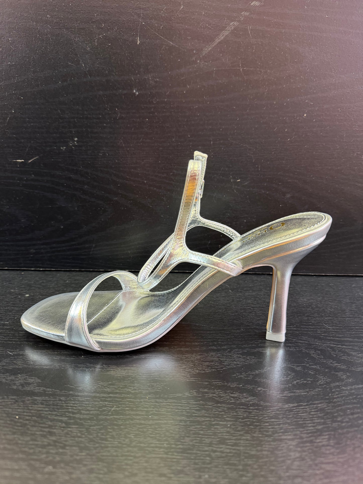 BIBIANA METALLIC FAUX LEATHER ANKLE STRAP HEEL Silver