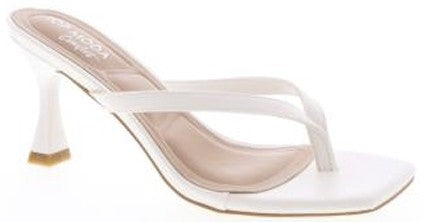 ROSSIE-56/SECOND White Kitten Heel Split Toe Mule Faux Leather