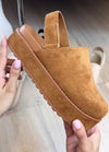 RENO-1 Tan Faux Suede Platform Clog Slingback