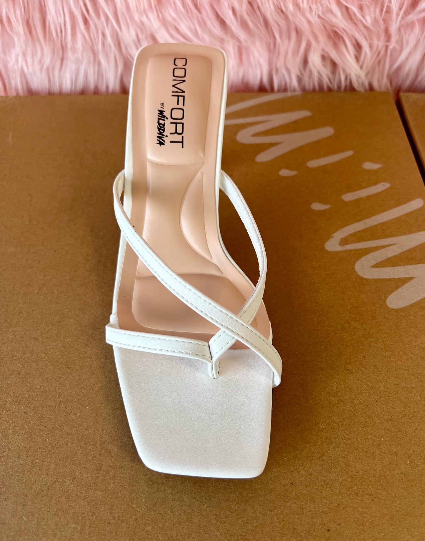 MERASA-09 White Kitten Heel Open Toe Faux Leather