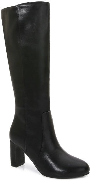 BRYER BLACK FAUX LEATHER BLOCK HEEL BOOT