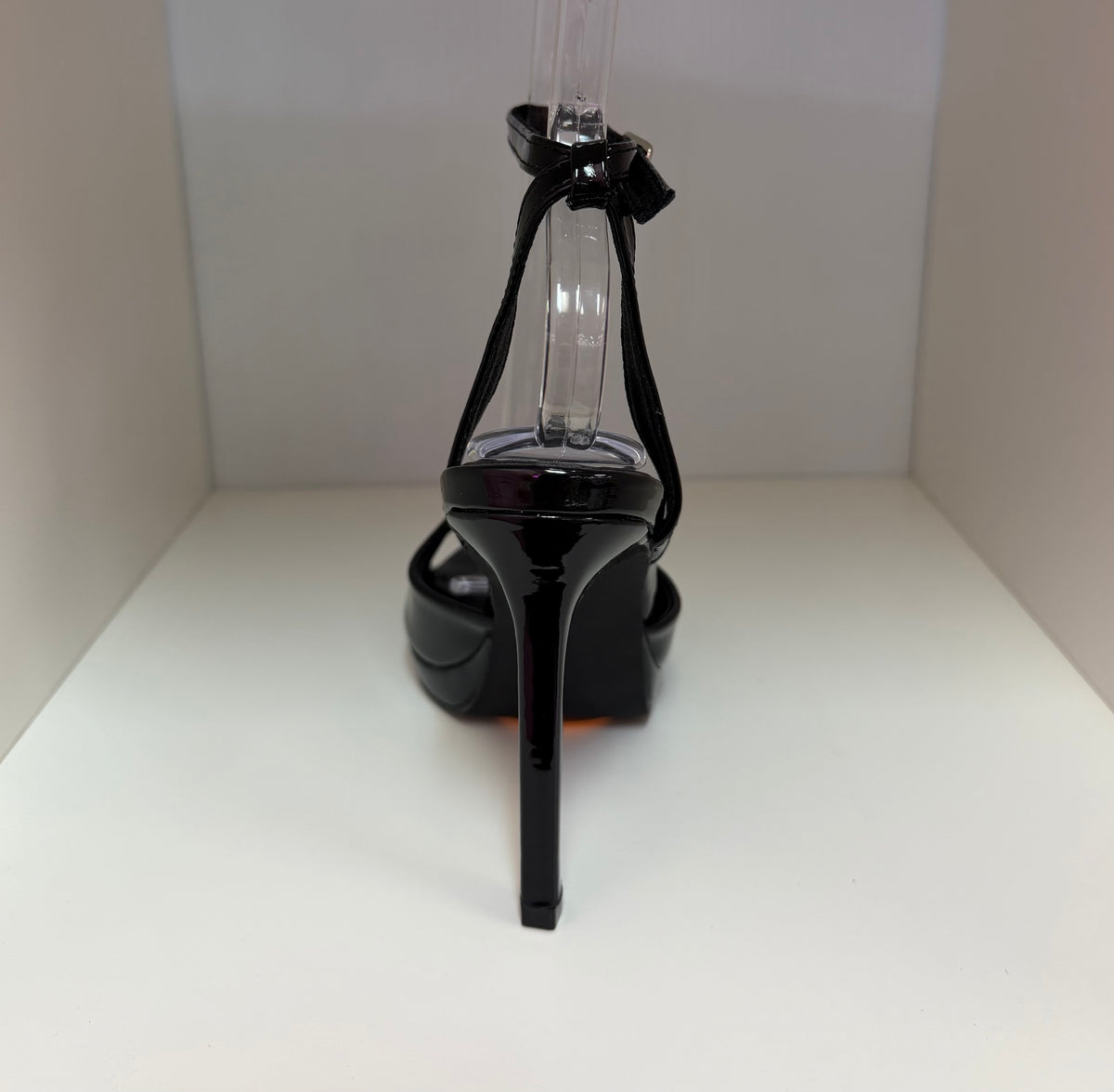 HINA BLACK PATENT LEATHER PLATFORM STILEETO WITH ANKLE STRAP