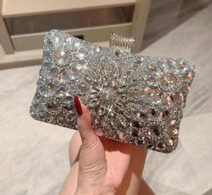 JILL SILVER JEWEL COVERED CLUTCH BAG