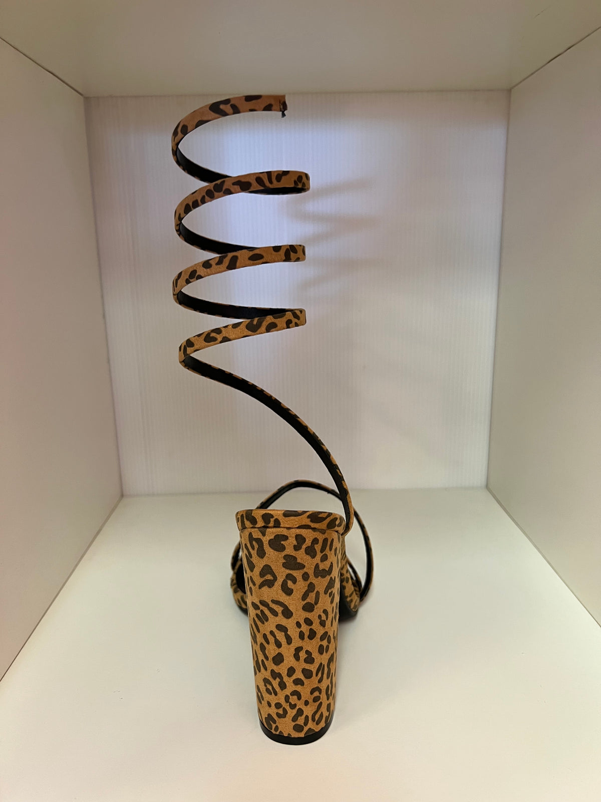 MORRINA-27B LEOPARD PRINT BLOCK HEEL WITH SPIRAL ANKLE STRAP