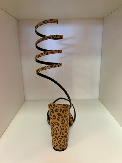 MORRINA-27B LEOPARD PRINT BLOCK HEEL WITH SPIRAL ANKLE STRAP