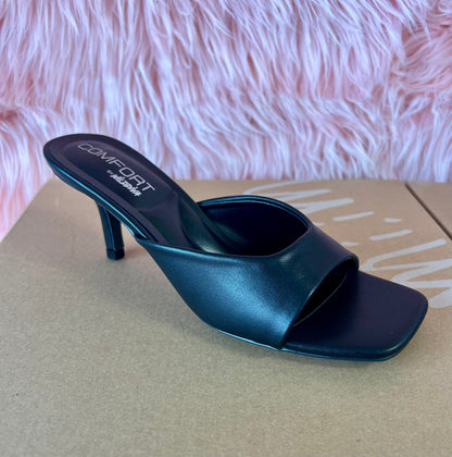 ELLIE-40 Black Kitten Heel Open Toe Black Faux Leather
