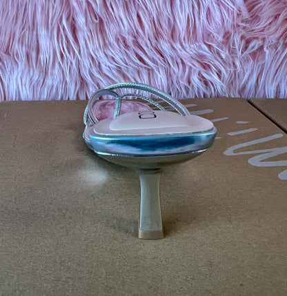 MERASA-09 Silver Kitten Heel Open Toe Faux Leather