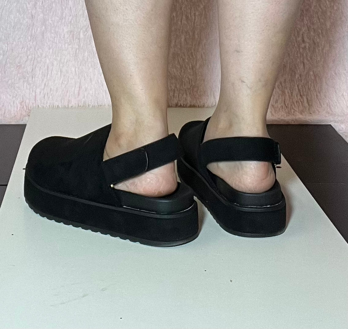 RENO-1 Black Faux Suede Platform Clog Slingback
