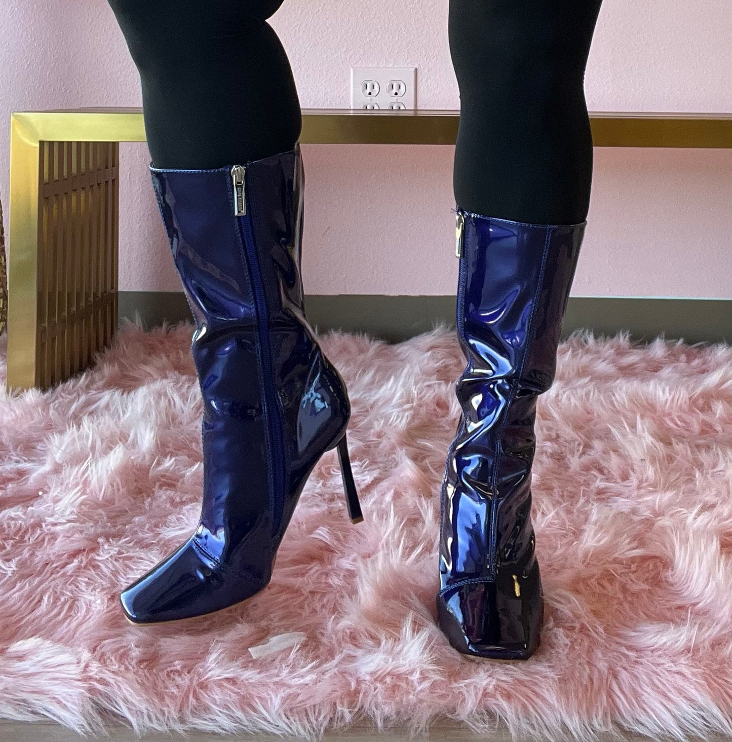LUCIENE Royal Purple Blue Faux Patent Leather Boot - Inner Zipper Closure