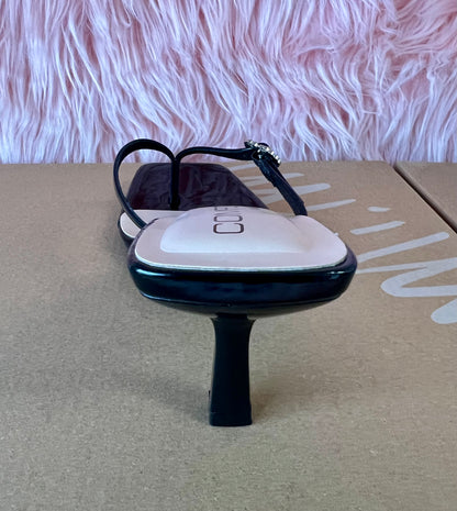 MERASA-12 Black Patent Leather Kitten Heel Open Toe