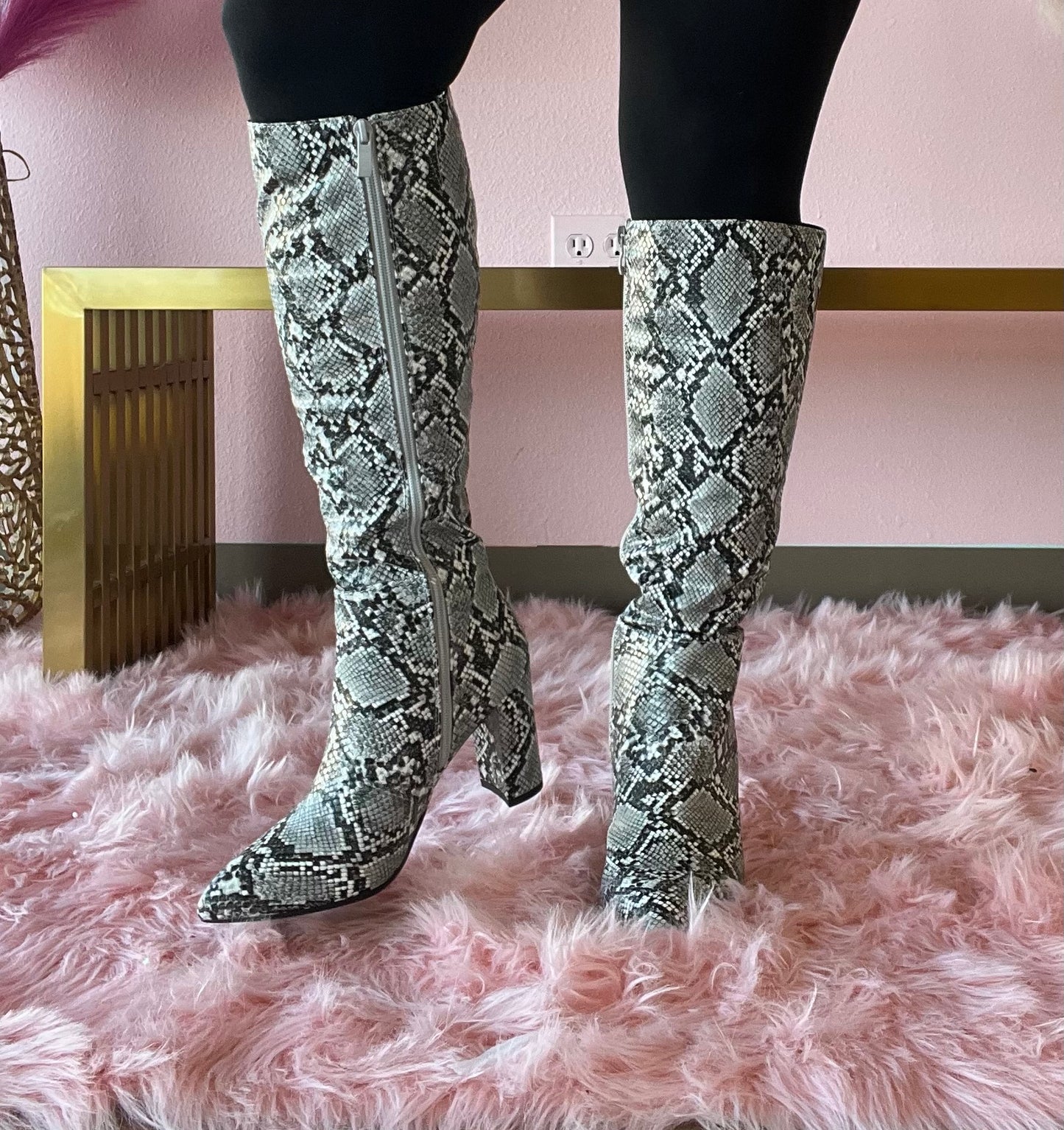 BRAZIL-72 Faux Snake Print Knee-High Boot
