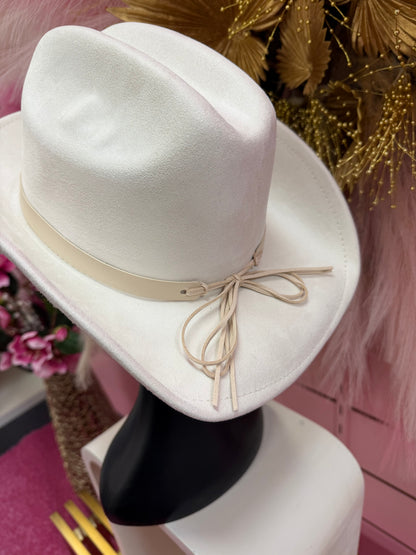 REBECCA IVORY FAUX SUEDE COWBOY HAT WITH SILVER STAR BAND AND STUDDED UNDERSIDE OF BRIM