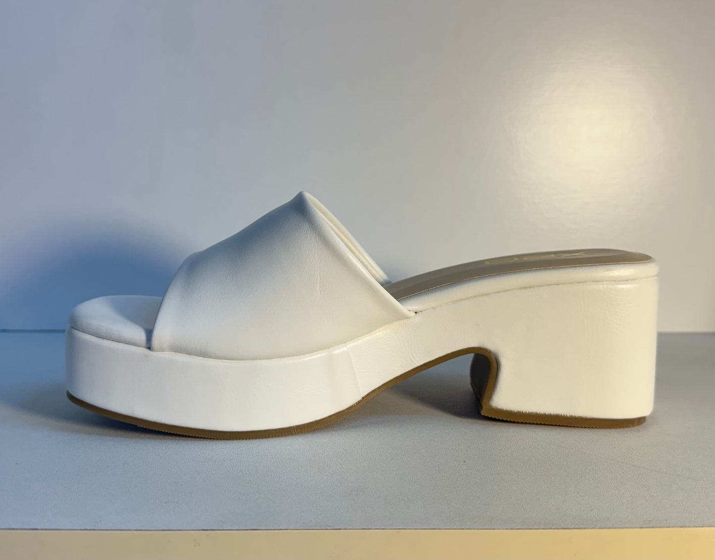 DORIKA WHITE PLATFORM CHUNKY HEEL OPEN TOE SLIP ON MULE SANDAL