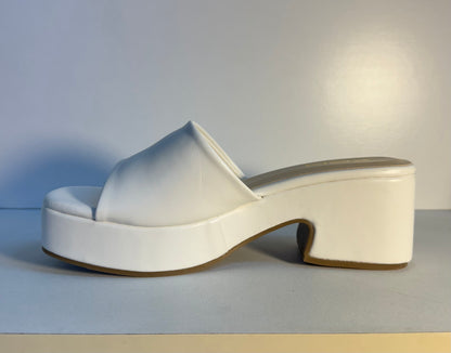 DORIKA WHITE PLATFORM CHUNKY HEEL OPEN TOE SLIP ON MULE SANDAL