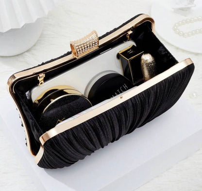 KELLY BLACK/GOLD PLEATED EVENING CLUTCH