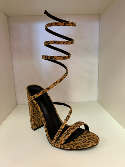 MORRINA-27B LEOPARD PRINT BLOCK HEEL WITH SPIRAL ANKLE STRAP