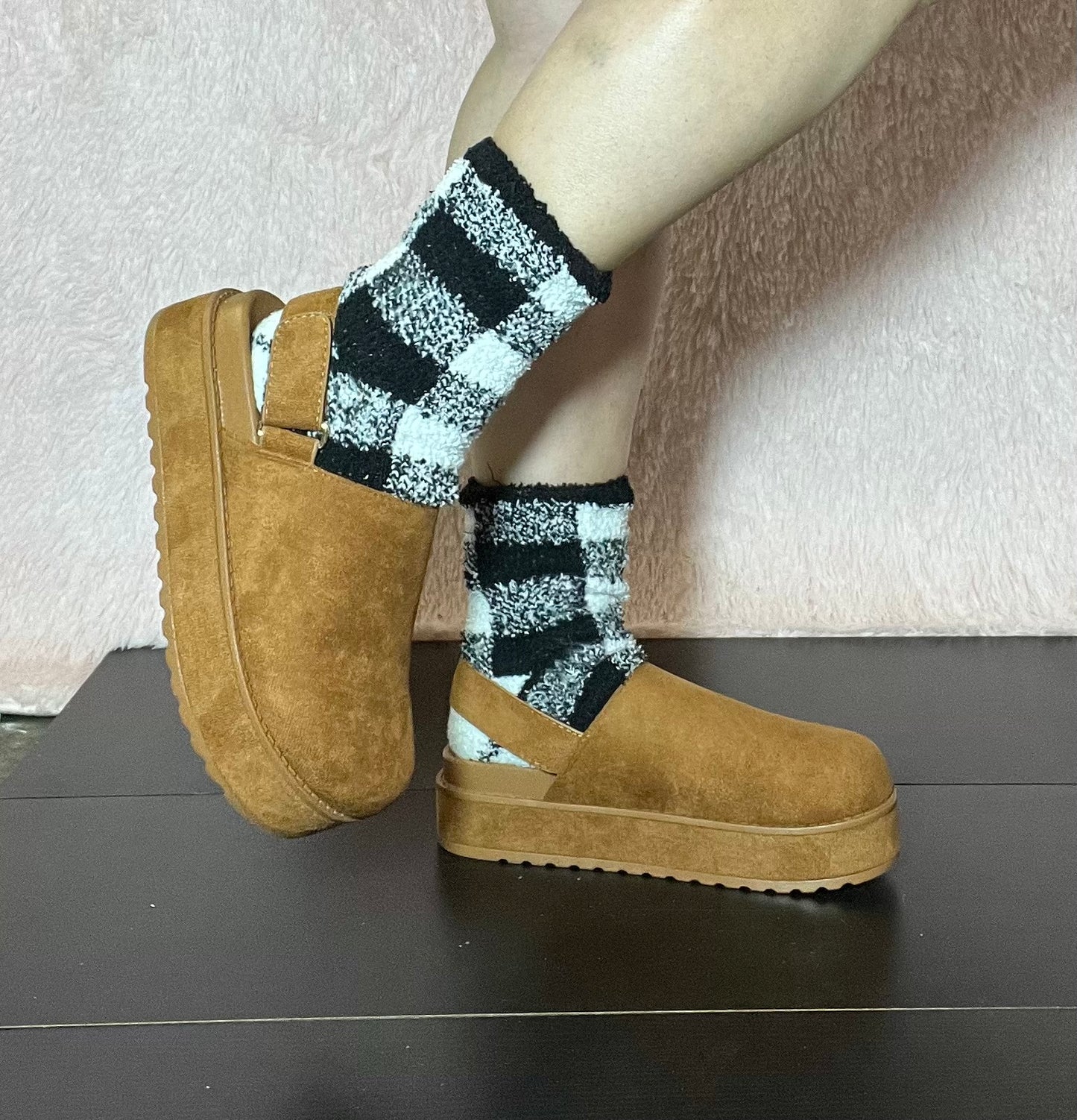 RENO-1 Tan Faux Suede Platform Clog Slingback