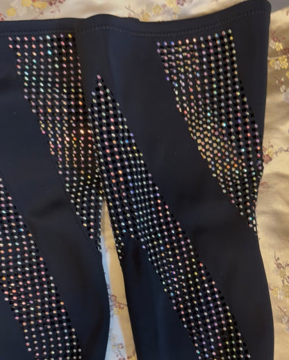 AZURA BLACK STRETCH RHINESTONE THIGH HIGH BOOTS