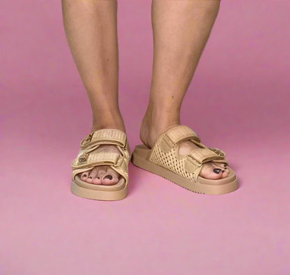 LYON-56 Beige Open Weave Natural Raffia Sandal