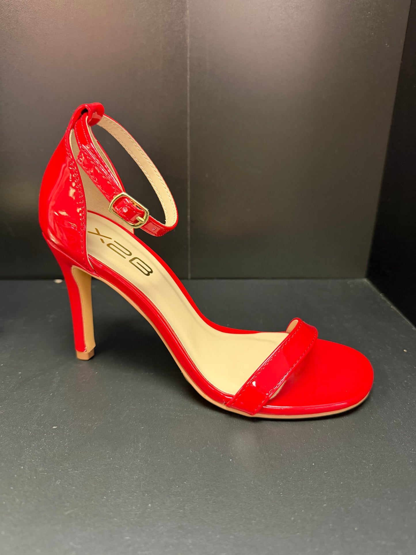 ROMI-1 RED PATENT STILETTO HEEL WITH ANKLE STRAP