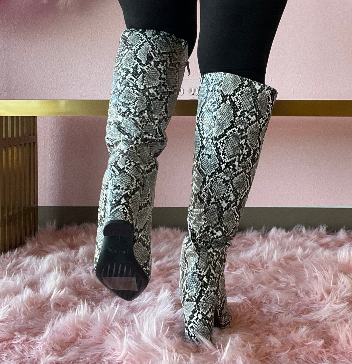 BRAZIL-72 Faux Snake Print Knee-High Boot