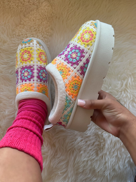 FROSTY-41 Beige Ivory Multi Slip On Clog - Closed Toe, Faux Fur Lining