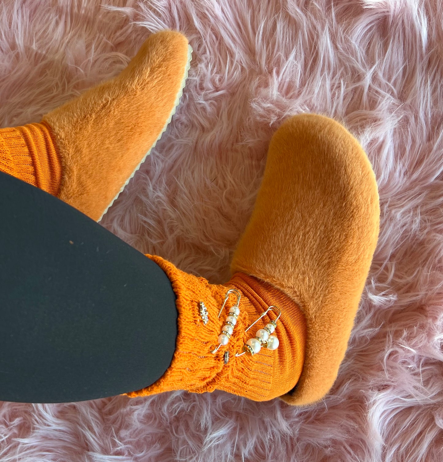 FURRY-10 Orange Faux Fur Slip-On Clog