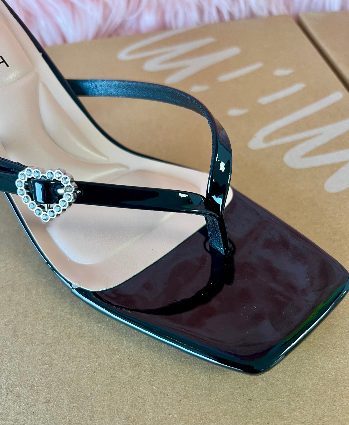 MERASA-12 Black Patent Leather Kitten Heel Open Toe