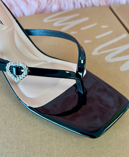 MERASA-12 Black Patent Leather Kitten Heel Open Toe