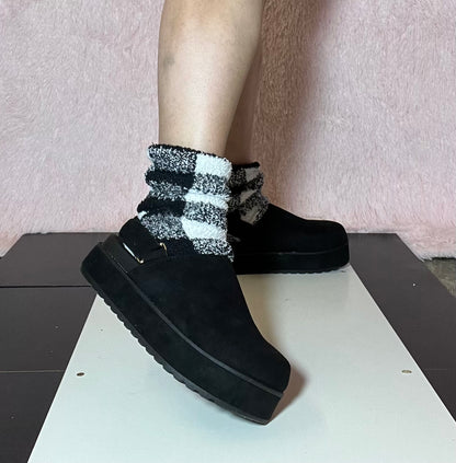 RENO-1 Black Faux Suede Platform Clog Slingback