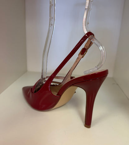 AILSA-20 PATENT LEATHER POINTY TOE SLING BACK PUMP Wine