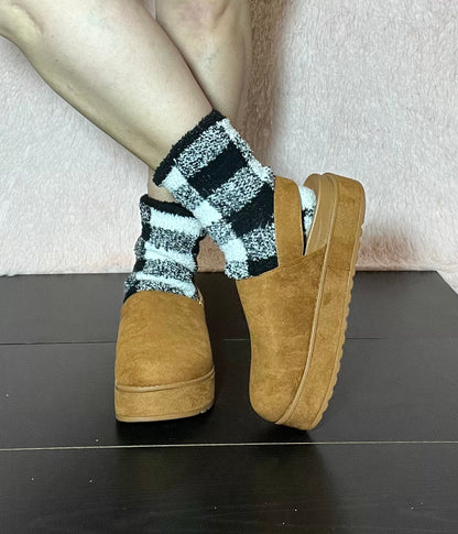 RENO-1 Tan Faux Suede Platform Clog Slingback