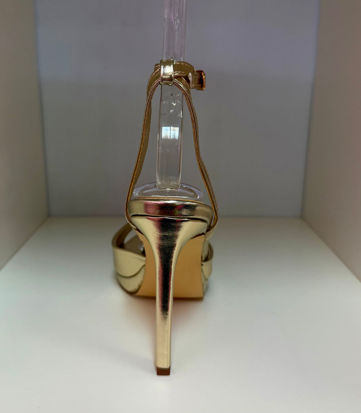 HINA GOLD METALLIC FAUX LEATHER PLATFORM STILEETO WITH ANKLE STRAP
