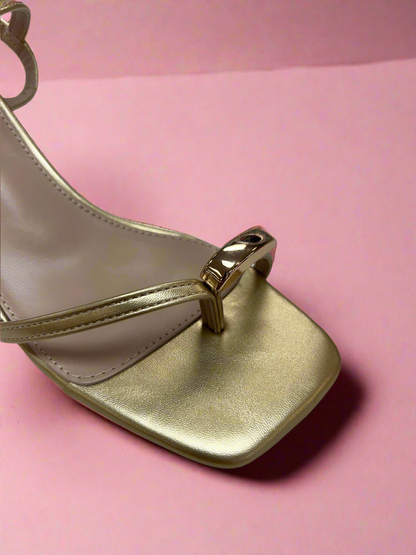 ELZA-01 Gold Faux Leather Kitten Heel Open Toe