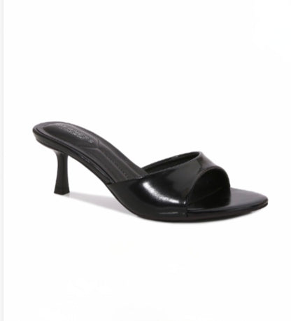 CATH AG26 BLACK FAUX LEATHER SLIP ON MULE OPEN TOE KITTEN HEEL