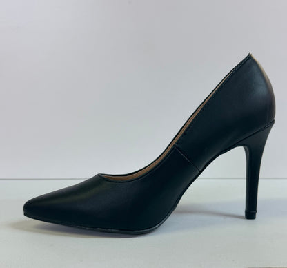 TRINA-01 BLACK FAUX LEATHER ENCLOSED POINTY TOE CLASSIC STILETTO PUMP