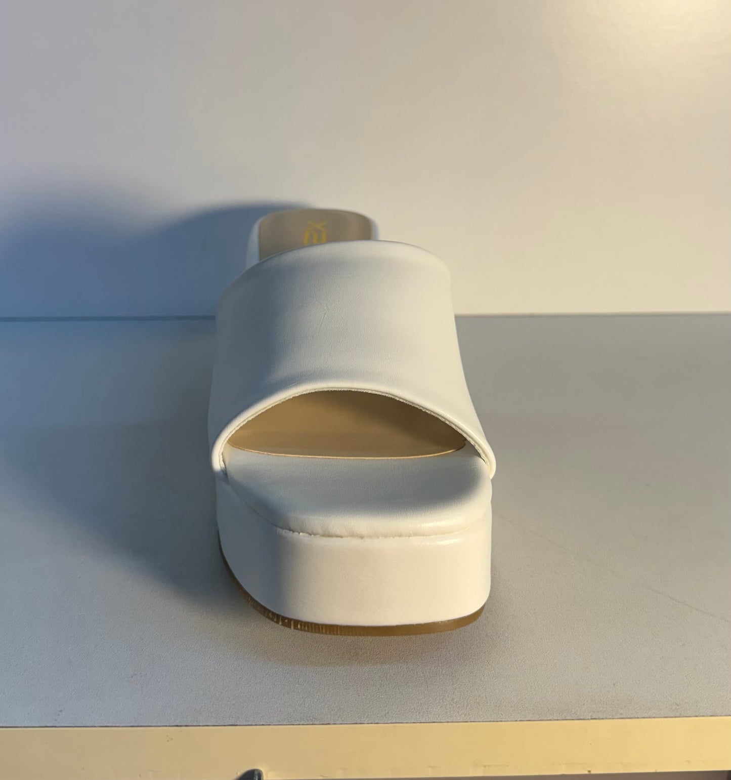DORIKA WHITE PLATFORM CHUNKY HEEL OPEN TOE SLIP ON MULE SANDAL