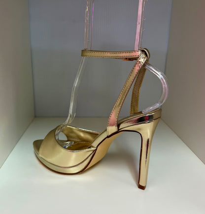 HINA GOLD METALLIC FAUX LEATHER PLATFORM STILEETO WITH ANKLE STRAP