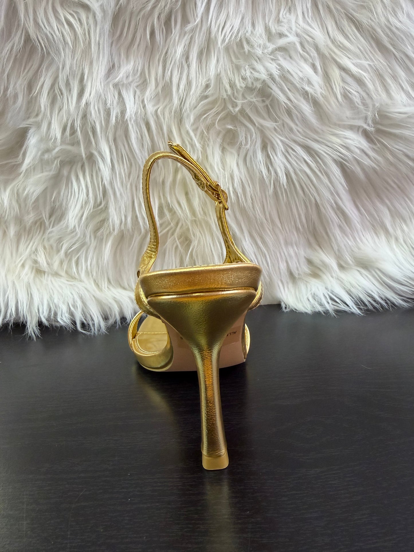 BIBIANA METALLIC FAUX LEATHER ANKLE STRAP HEEL Gold