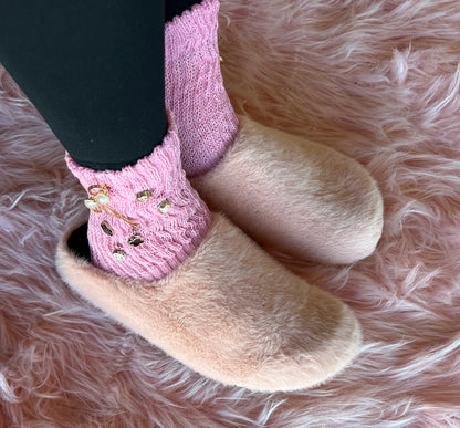 FURRY-10 Blush Pink Faux Fur Slip-On Clog