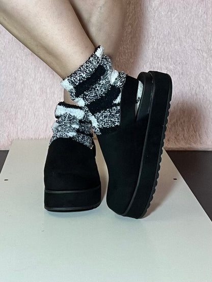 RENO-1 Black Faux Suede Platform Clog Slingback