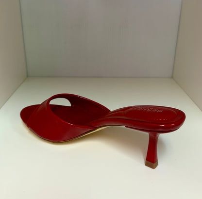 CATH AG26 RED FAUX LEATHER SLIP ON MULE OPEN TOE KITTEN HEEL