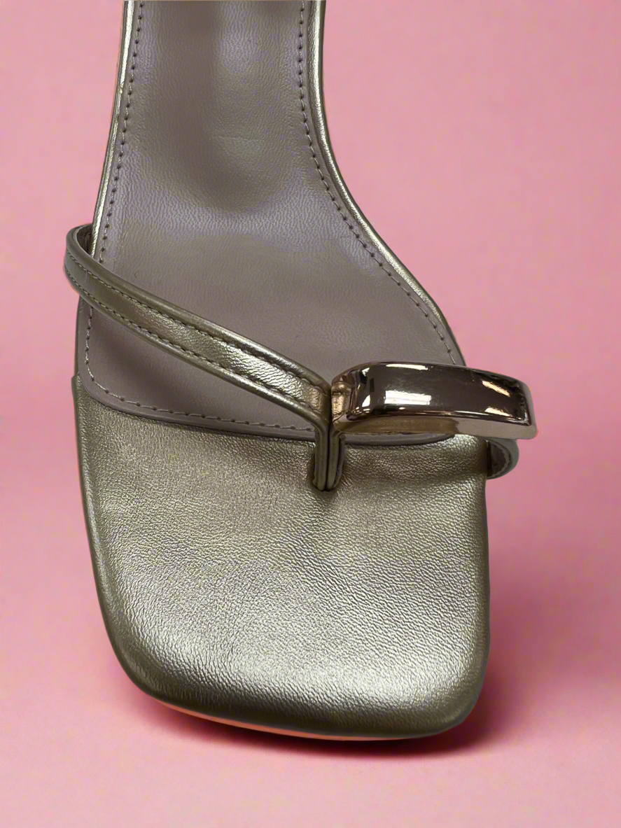 ELZA-01 Gold Faux Leather Kitten Heel Open Toe