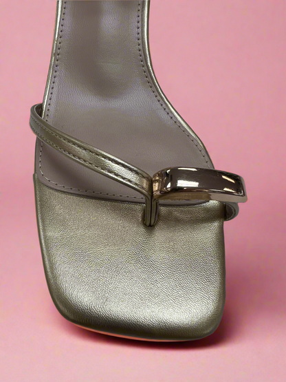 ELZA-01 Gold Faux Leather Kitten Heel Open Toe
