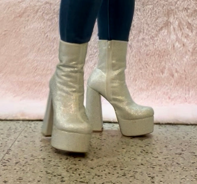 KLORIS-20 Silver Chunky Block Heel, Approx. 4.5"