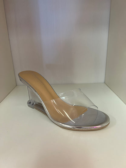 SHANA CLEAR ACRYLIC WEDGE OPEN TOE SLIP ON MULE SANDAL